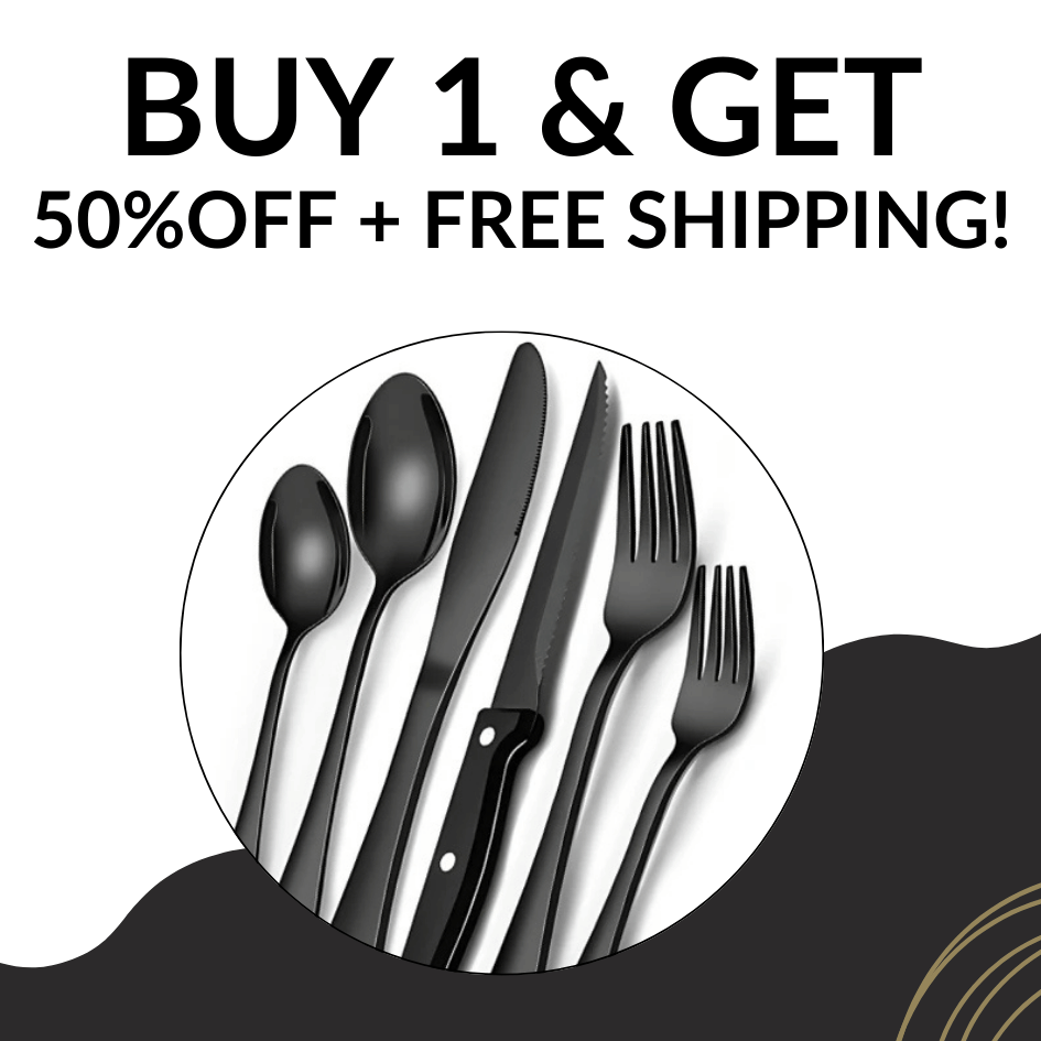 24 pcs Black Silverware Set with Steak Knives