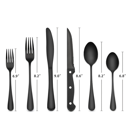 24 pcs Black Silverware Set with Steak Knives